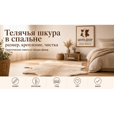 Телячья шкура в спальне: размер, крепление, чистка