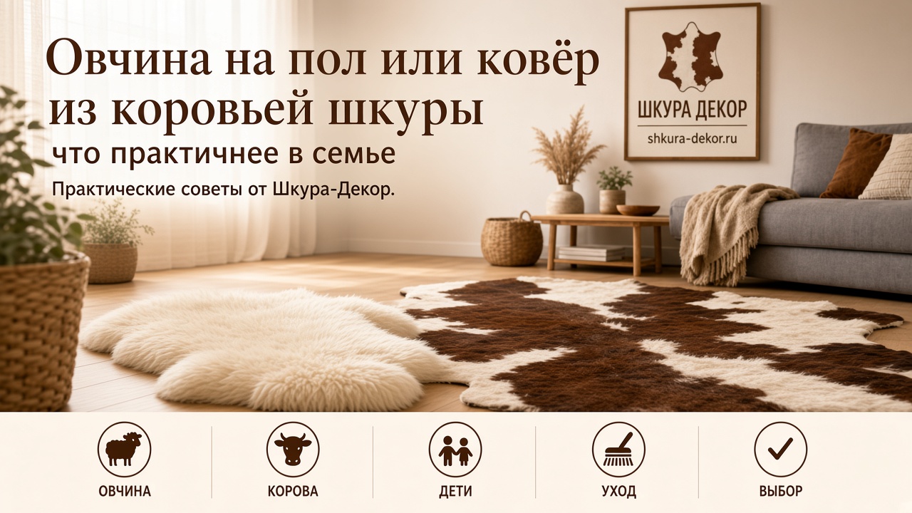 Овчина на пол или ковёр из коровьей шкуры: что практичнее