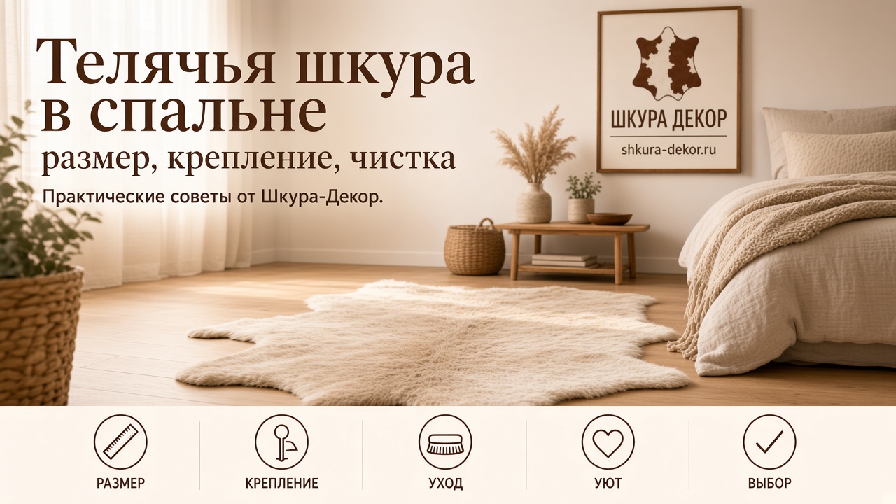 Телячья шкура в спальне: размер, крепление, чистка